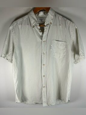 Faconnable Club Men’s Button Down Shirt Size L Linen Blend Beige SS Poland EUC
